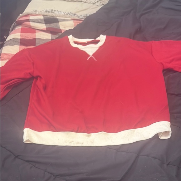 Red and White V-Neck Sweatshirt - Picture 1 of 4